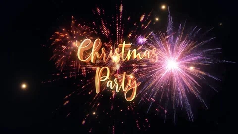Christmas Party golden text with firework cinematic title Stock Footage 320466171