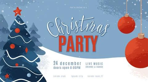 Christmas party invitation vector template with dark blue background, christmas Stock Illustration