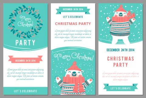 Christmas party invitations in cartoon style. Stock Illustration