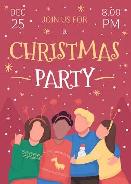Christmas party poster flat vector template Stock Illustration