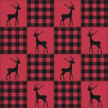 Christmas Patchwork Buffalo Plaid Quilt Seamless Pattern Stock Illustration