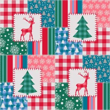 Christmas Patchwork Style Seamless Pattern イラスト素材