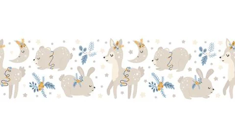 Christmas pattern with animals scandinavian hand drawn seamless pattern. New Stock Illustration
