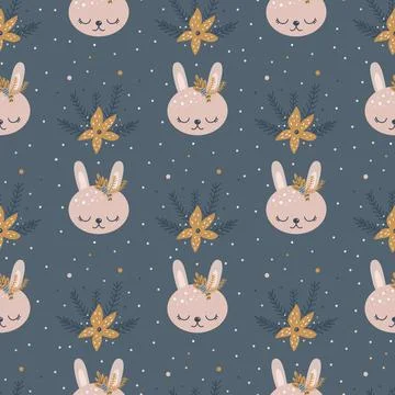 Christmas pattern with animals scandinavian hand drawn seamless pattern. New Stock Illustration