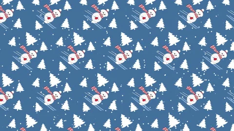 Christmas pattern, animated background with snowmen and Christmas trees on a Stock Footage 222701069