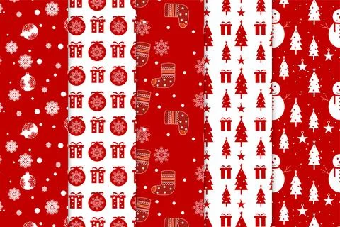 Christmas pattern background bundle with red and white backgrounds. Christmas Stock Illustration