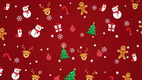 Christmas pattern background with gingerbread men, snowmen Illustration