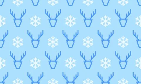 Christmas pattern background of seamless deer reindeer and snowflake. Vector  Stock Illustration