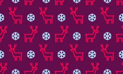 Christmas pattern background of seamless deer reindeer and snowflakes. Vector Stock Illustration