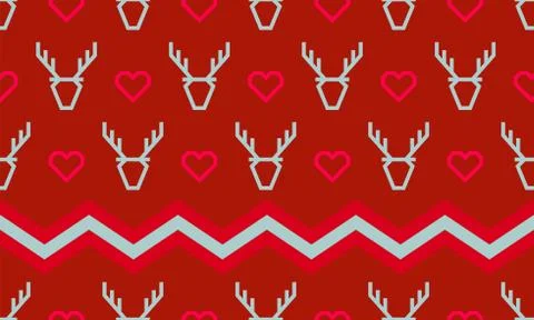 Christmas pattern background of seamless deer reindeer and heart for winter h Stock Illustration