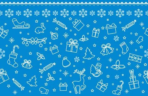 Christmas pattern background with white festive icons on blue backdrop, per.. 库存插图