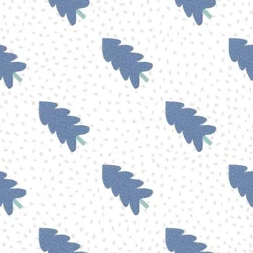 Christmas pattern with blue fir-tree on white background with light lilac dot Stock Illustration