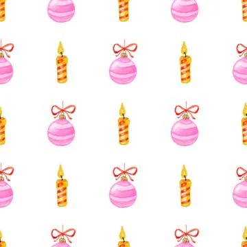 Christmas pattern with candle and decorations Stock Illustration