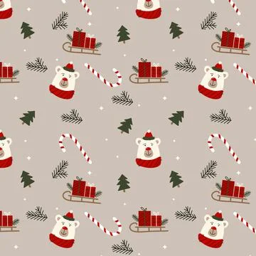 Christmas pattern with candy bears polar bears sledges with gifts and Christmas Stock Illustration