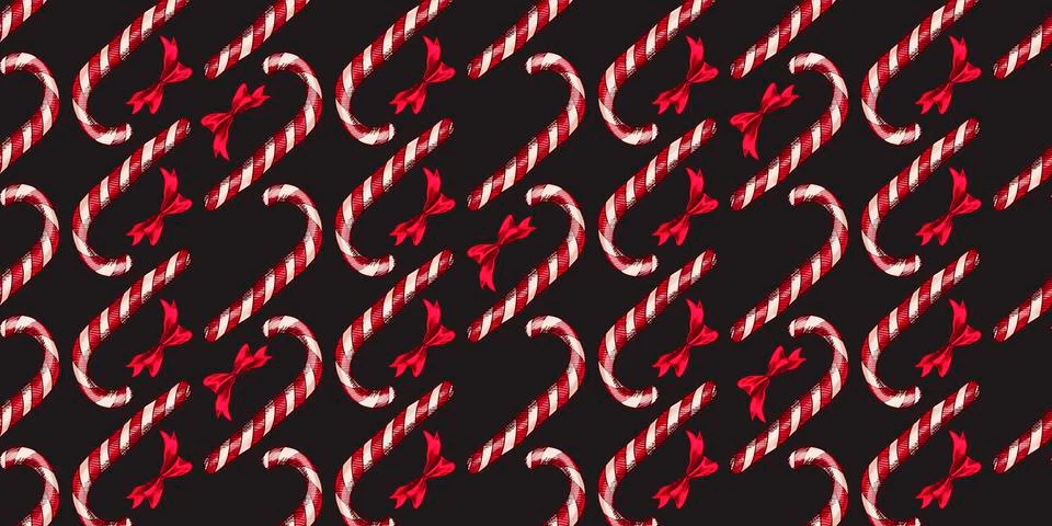 Christmas pattern with candy canes black background. seamless pattern. vector Stock Illustration