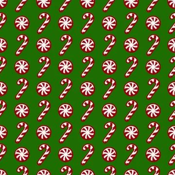 Christmas pattern with candy canes. Vector seamless background. Illustrazione stock
