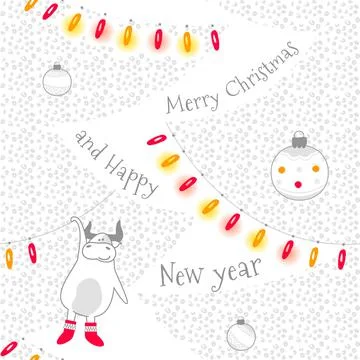 Christmas pattern with christmas tree decorations and garland Stock Illustration