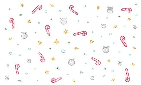 Christmas pattern with colored outline elements Stock Illustration