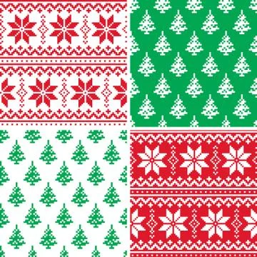 Christmas pattern cross stitch collection, Winter seamless design set Stock Illustration