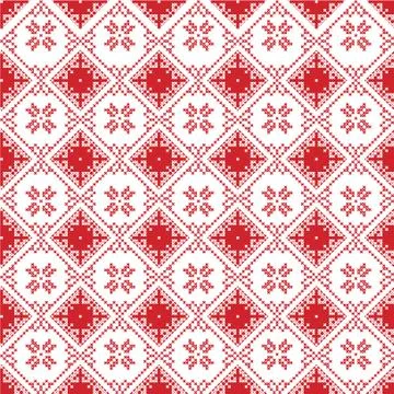 Christmas pattern in cross stitch with  snowflake, star and decorative ornaments Stock Illustration