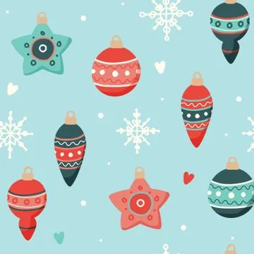 Christmas pattern with cute decorations, vector illustration in flat style Stock Illustration