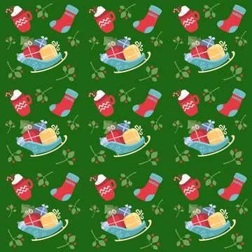 Christmas Pattern. Cute drawings of characters on the theme of the New Year on a Stock Illustration