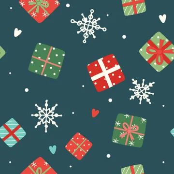 Christmas pattern with cute gifts, vector illustration in flat style イラスト素材