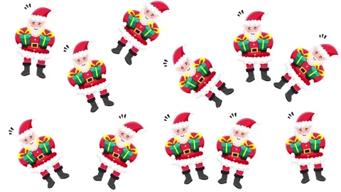 Christmas Pattern with Cute Santa Claus Characters Holding Green Gift Boxes Stock Footage 345539936