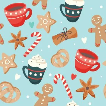 Christmas pattern cute seasonal elements, vector illustration in flat style Stock Illustration