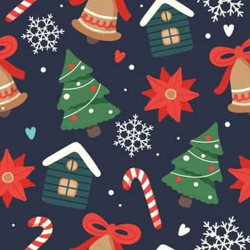 Christmas pattern cute seasonal elements, vector illustration in flat style Illustration