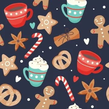 Christmas pattern cute seasonal elements, vector illustration in flat style Ilustración de archivo