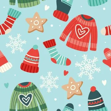 Christmas pattern cute seasonal elements, vector illustration in flat style Stock Illustration
