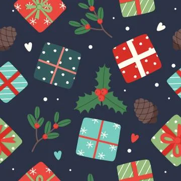 Christmas pattern cute seasonal elements, vector illustration in flat style Illustration