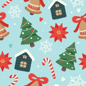 Christmas pattern cute seasonal elements, vector illustration in flat style Stock Illustration