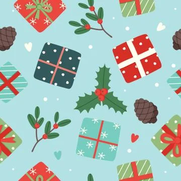 Christmas pattern cute seasonal elements, vector illustration in flat style Stock Illustration