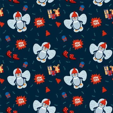 Christmas pattern with cute seasonal elements. Illustrations in vector with Stock Illustration