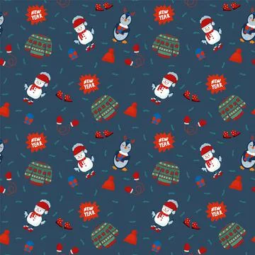 Christmas pattern with cute seasonal elements and animals. Vector illustrations Stock Illustration