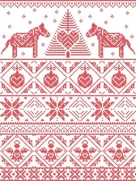 Christmas  pattern with Dala horse Stock Illustration