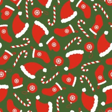 Christmas pattern on dark green background 库存插图