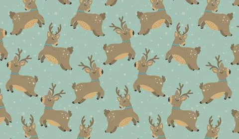Christmas pattern with deers scandinavian hand drawn seamless pattern. New Ye Stock Illustration