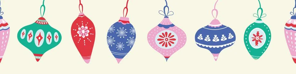 Christmas pattern design. Vector bauble decoration seamless repeat border. Illustrazione stock