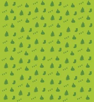 Christmas pattern of different objects on green Stock Illustration
