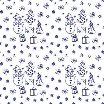 Christmas pattern in doodle style. dark line on a white background. Stock Illustration