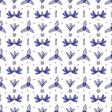Christmas pattern in doodle style. dark line on a white background. Stock Illustration