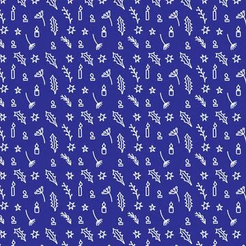 Christmas pattern in doodle style. White line on a dark blue background. Stock Illustration