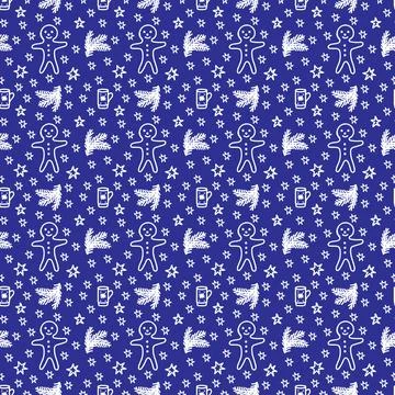 Christmas pattern in doodle style. White line on a dark blue background. Stock Illustration