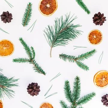 Christmas pattern with fir tree pine branches Stockfoto's