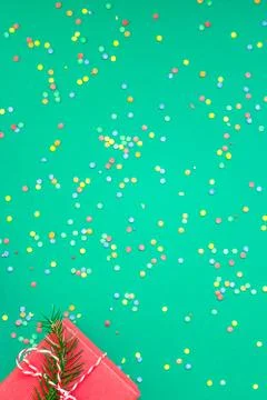 Christmas pattern flat lay with red alarm clock Stock Photos