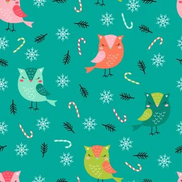 Christmas pattern funny owls Stock Illustration