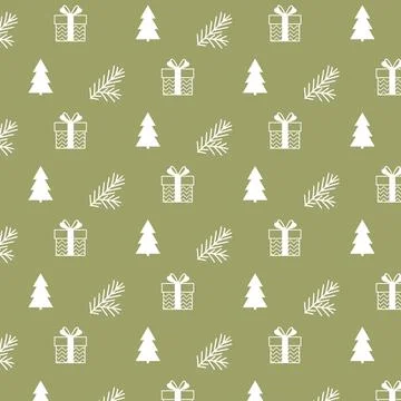 Christmas pattern gift boxes Christmas tree and fir branch Stock Illustration